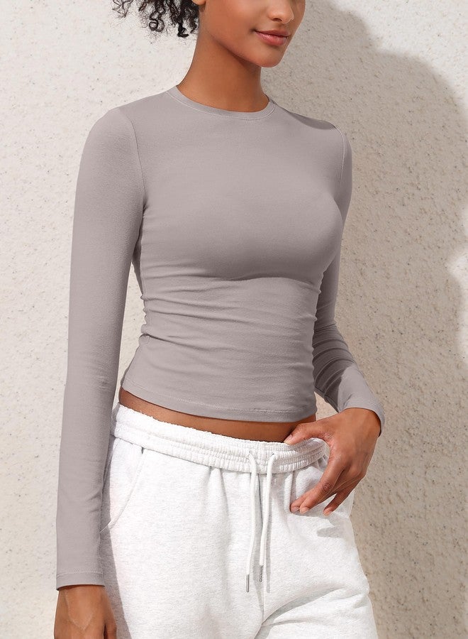 PrettyGuide Women's Long Sleeve Basic Cotton Shirts Tees Tight Fitted Going Out Y2k Crop Tops Oyster S - Image 4